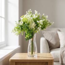Prodotto Bouquet decorativo di fiori artificiali, verde e bianco, lungo 36 cm, decorazione floreale artificiale per tavolo, vaso e davanzale, eucalipto e fiori
