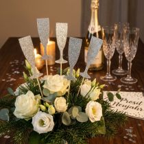 Prodotto Decorazione di Capodanno bicchieri da champagne tappi per fiori in argento 9 cm 18 pz