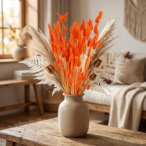Prodotto Decorazione floreale essiccata di coda di lepre arancione 50-60 cm 50 g - Lagurus vellutato per decorazioni da tavola e artigianato