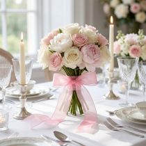 Prodotto Nastro in organza, nastro regalo rosa, nastro decorativo con cimosa, 50 m