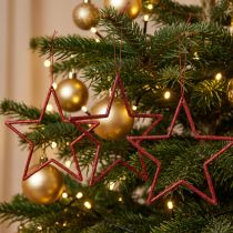 Prodotto Stella decorativa rossa per albero di Natale con glitter Ø12cm, set da 12 decorazioni natalizie