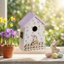 Prodotto Decorazione primaverile casetta per uccelli lilla bianco H11cm 3 pezzi