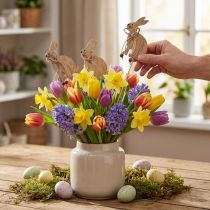 Prodotto Spina per fiori in legno Decorazione coniglietto pasquale 8 cm x 6 cm 12 pz