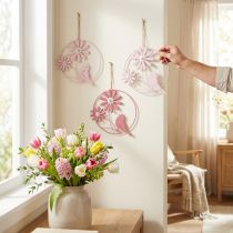 Prodotto Anello decorativo in metallo appeso decorazione fiori rosa Ø23cm 4 pezzi