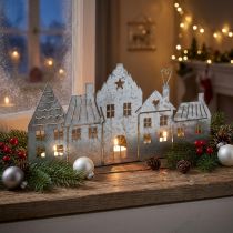 Prodotto Case di decorazione natalizia, porta tealight in metallo argento 25 cm