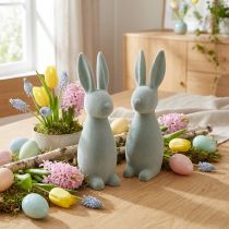 Prodotto Coniglietto pasquale decorativo, floccato, grigio-verde, altezza 29,5 cm, 2 pezzi