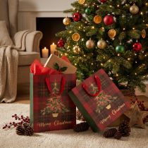 Prodotto Borsa natalizia con manici albero di Natale a quadretti 26×32×10cm 4pz