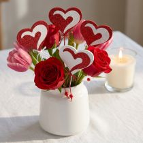 Prodotto Cuore su bastoncino, rosso e bianco, cuore decorativo, decorazione per San Valentino, 16 pezzi
