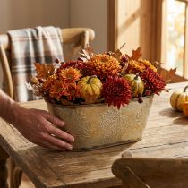 Prodotto Vaso autunnale, ciotola per piante con foglie, decorazione in metallo dorato L38cm H15cm