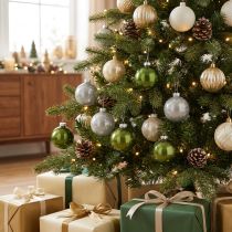 Prodotto Palline di Natale in vetro verde argento grigio Ø60mm 24 pz