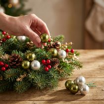 Prodotto Pallina di Natale in vetro a specchio con bacche color oliva argento Ø40mm 32 pezzi