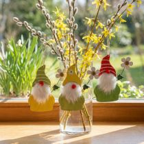 Prodotto Gnomi decorativi primaverili da appendere, gnomi in legno con fiori, H17cm, 6 pezzi