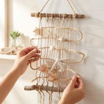 Prodotto Rete da pesca in iuta con conchiglie, decorazione murale marittima 25×55cm