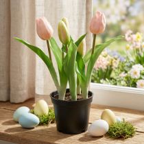 Prodotto Tulipano rosa, verde in vaso Pianta artificiale in vaso Tulipano decorativo H23cm
