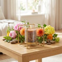Prodotto Portacandele decorativo lanterna in metallo dorato in vetro 12×12×13 cm