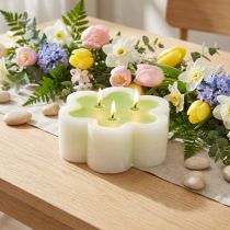 Prodotto Candela a tre stoppini a forma di fiore bianco verde Ø11,5cm H4cm