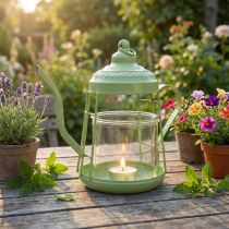 Prodotto Porta tealight lanterna in vetro teiera verde Ø15cm H26cm