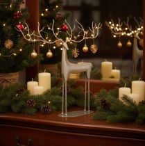 Prodotto Scultura decorativa di cervo con grandi corna, look moderno in metallo, 48 cm