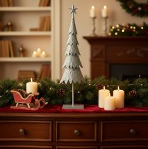 Prodotto Albero di Natale decorativo su supporto con stella, decorazione festiva per la tavola, 74 cm
