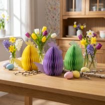 Prodotto Figure decorative pollo a nido d'ape giallo verde viola 18,5x12x20 cm 3 pezzi