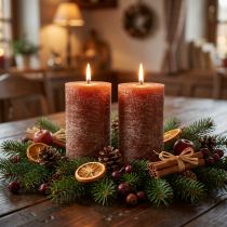 Prodotto Candele rustiche a colonna, marrone-rossastro, colore pieno, 85x150 mm, set da 2 - lunga durata di combustione per decorazioni da tavola e festività
