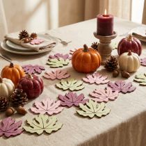 Prodotto Decorazioni in legno a forma di foglie autunnali, per la tavola, nei colori viola, rosa e verde, 4 cm, 72 pezzi.