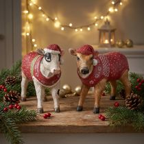 Prodotto Mucca con cappello Figura Natale Bianco marrone L15,5cm 2pz