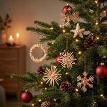 Prodotto Stelle in paglia Decorazioni per albero di Natale in paglia rosso naturale Ø4-6cm 17 pz