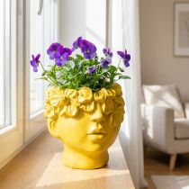 Prodotto Vaso in poliresina a forma di testa di pianta, giallo, 13,5×13×14cm