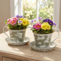 Prodotto Tazza decorativa in metallo bianco anticato Ø9cm H8cm 2 pezzi