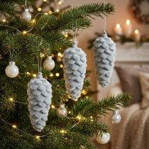 Prodotto Pigne, grigie floccate, 11,5 cm, 6 pezzi, decorazione