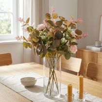 Prodotto Rami artificiali di eucalipto con fiori rosa, 45 cm, 3 pezzi
