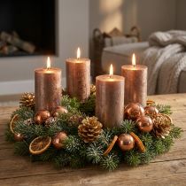 Prodotto Candele a colonna, set da 4, color rame metallizzato, 70x120 mm - Eleganti candele decorative con lunga durata di combustione