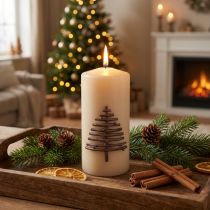 Prodotto Candela di Natale, beige, design abete, 150/70 mm, 63 ore, RAL