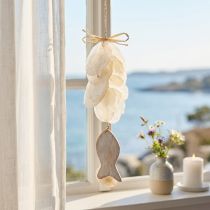 Prodotto Appendino decorazione marittima Capiz conchiglia con pesce bianco 39 cm