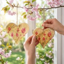 Prodotto Cuori in legno per fiori appesi rosa naturale H18cm 2 pezzi