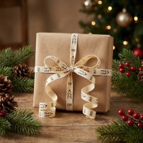 Prodotto Nastro arricciato sostenibile, nastro regalo bianco natalizio "Ho Ho Ho" 10 mm 100 m