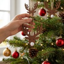 Prodotto Decorazioni per Natale Testa di alce da sospendere Legno Marrone, naturale 6,5 x 7 cm 8 pezzi