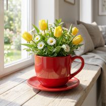 Prodotto Grande tazza decorativa con piattino, adatta anche come vaso per piante, 17 cm