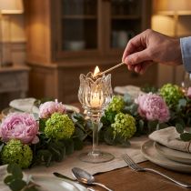 Prodotto Portacandele in vetro, a forma di fiore decorativo per un ambiente elegante, 17 cm