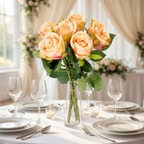 Prodotto Bouquet di rose artificiali dall'aspetto realistico, di lunga durata, per decorazioni nuziali, 44 cm, 6 pezzi