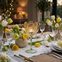 Prodotto Portacandele a forma di tulipano, motivo floreale, decorazione per un'atmosfera romantica ed elegante, 20 cm