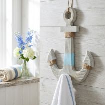 Prodotto Ancora per appendere, gancio per decorazione marittima, decorazione per bagno in legno, aspetto vintage H39cm