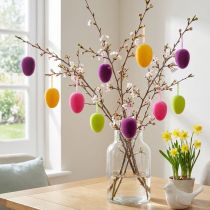 Prodotto Uova di Pasqua da appendere floccate 4 colori 9,5 cm 8 pz