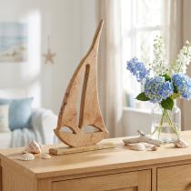 Prodotto Decorazione Barca a vela Legno su Base Naturale Marittimo H57,5cm