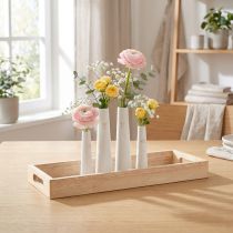 Prodotto Vassoio decorativo in legno Mini vasi in ceramica Bianco Oro 35x14cm