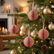 Prodotto Palline di Natale a nido d'ape, rosa albicocca, 7 cm, 4 pezzi, decorazione