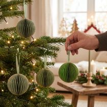Prodotto Palline di Natale, palline di carta a nido d'ape, verde e oro, 7 cm, 4 pezzi, decorazione
