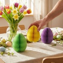 Prodotto Uova a nido d'ape Carta di Pasqua in piedi verde giallo viola 20 cm 3 pezzi