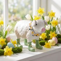 Prodotto Maialino decorativo con stivali di gomma – Simpatica statuetta da fattoria con ghirlanda di fiori 15,5 cm